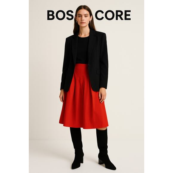 Ann Taylor 100% Silk Red Pleated Skirt Knee Length 80s 90s Power Core‎ Boss  2 - Picture 7 of 7